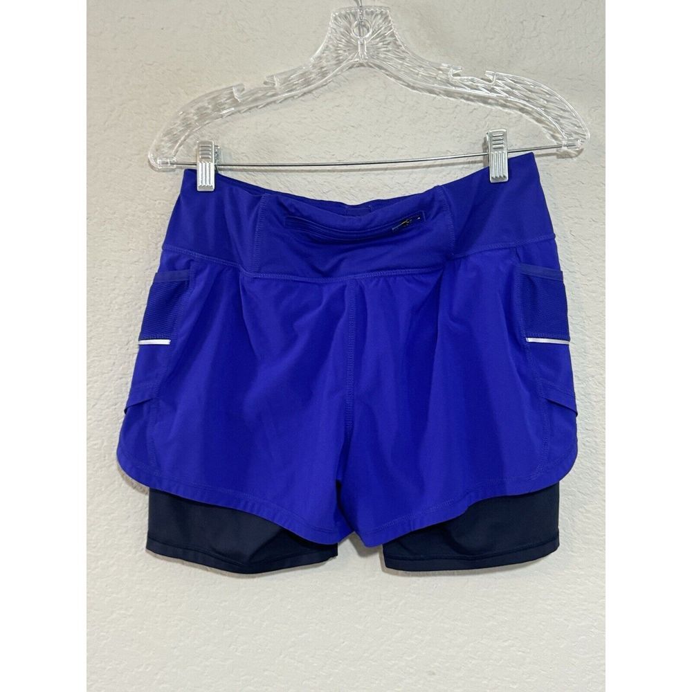 ATHLETA Womens Shorts Small Purple Black Pull On Biker Running Lined 2 IN 1 - Picture 5 of 5